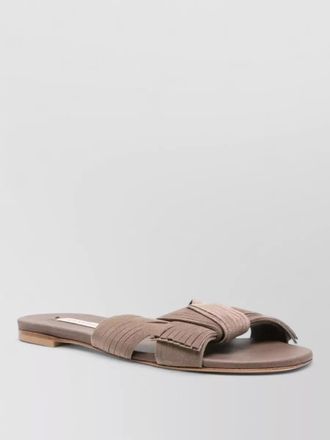 Casadei ribbon flat sole fringe slide sandals