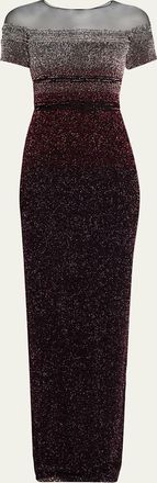 Pamella Roland Short-Sleeve Signature Sequined Column Gown