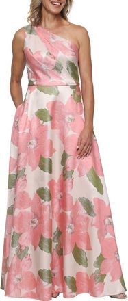 Alex Evenings Metallic Floral One-Shoulder Gown in Coral Multi at Nordstrom, Size 12