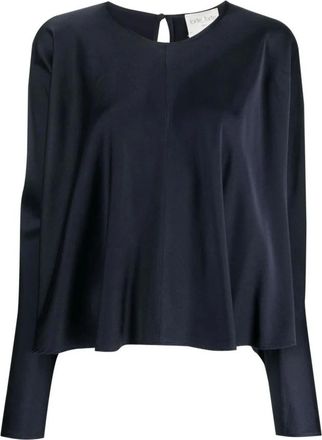 Forte_Forte Elegante Blauwe Zijden Ronde Hals Blouse - Dames - Blouses - Blauw - L - Overhemden