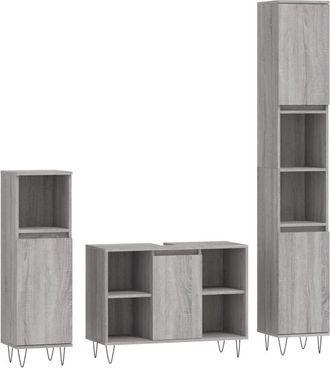 vidaXL Vidaxl - Set De Muebles De Ba&ntilde;o 3 Pzas Madera Contrachapada Gris Sonoma