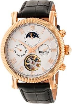 Heritor Winston Semi-Skeleton Leather-Band Watch in Rose Gold/white at Nordstrom