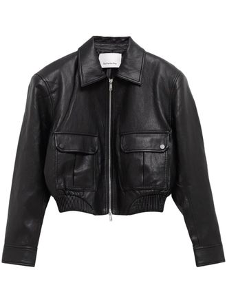 Frankie Shop Cropped Black Leather Jacket With Structured Silhouette