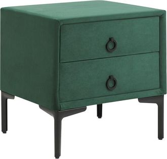 Beliani Beliani - Mesita De Noche 2 Cajones Patas Negras De Metal Terciopelo Verde Oscuro Sezanne