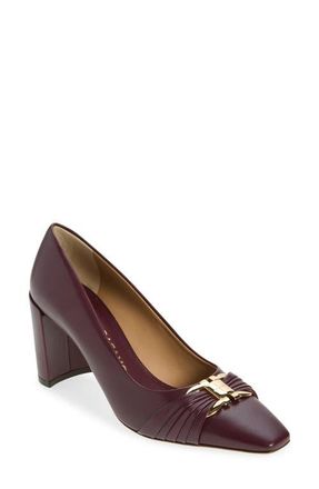 Ferragamo Double Gancio Pleated Toe Pump in Plum Biscotto at Nordstrom, Size 7.5