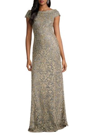 Tadashi Shoji Metallic Embroidery Body-Con Gown in Smoke Pearl at Nordstrom, Size 18