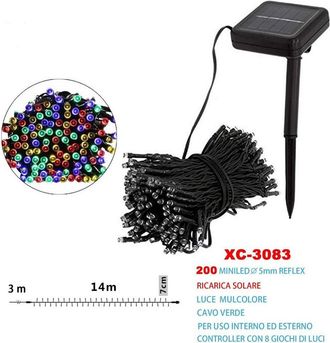 Trade Shop Trade Shop - Catena Luminosa 200 Led Con Ricarica Di Energia Solare Luce Multicolore Xc-3083
