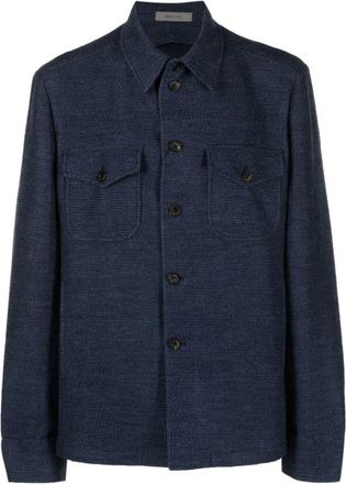 Corneliani jersey-knit long-sleeve shirt - men - Silk/Cashmere/Virgin Wool - 50 - Blue