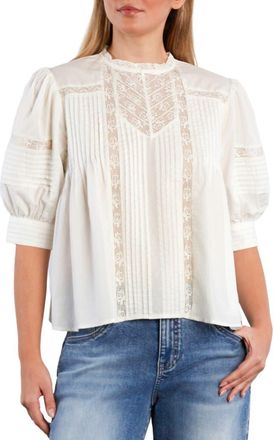 Wash Lab Denim Charmalace Pintuck Lace Inset Cotton Blend Top in Snow White at Nordstrom, Size X-Small