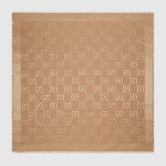 Gucci GG Jacquard Silk Wool Shawl, Beige