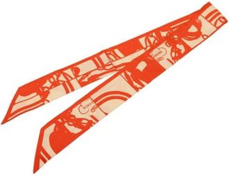 Herm&egrave;s Pre-owned Scarves, female, Orange, Size: ONE SIZE Pre-owned Brides De Gala Shadow Twilly Scarf