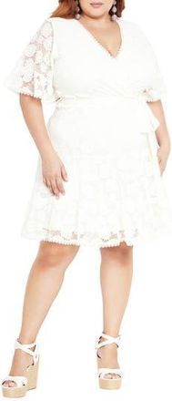City Chic Garden Kisses Lace Faux Wrap Dress in Ivory at Nordstrom Rack, Size S/16W