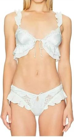 For Love & Lemons Butterfly Lace Ruffle Bralette And Panty Set In Mint