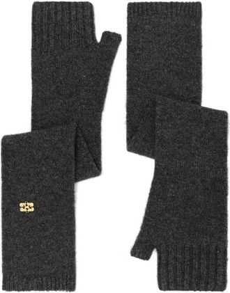 Ganni Vingerloze verfraaide handschoenen - Grijs