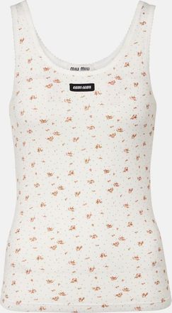 Miu Miu Floral cotton jersey tank top
