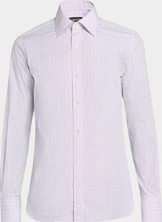 Tom Ford Mens Cotton Poplin Check Slim Fit Dress Shirt