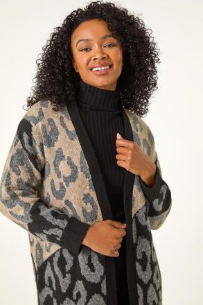 Roman Animal Print Contrast Cardigan