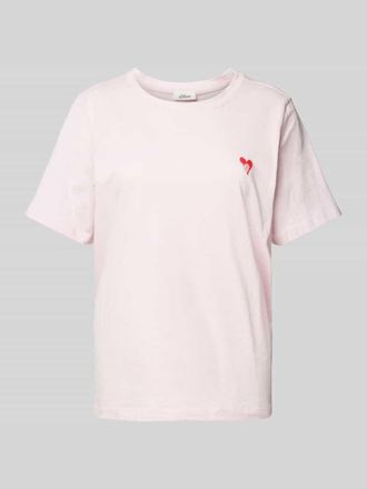 s.Oliver Red Label Relaxed Fit T-Shirt aus reiner Baumwolle mit Herz-Stickerei in Rosa, Gr&ouml;&szlig;e 40