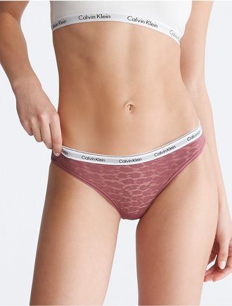 Calvin Klein Womens Modern Logo Lace Bikini - Open Red - S