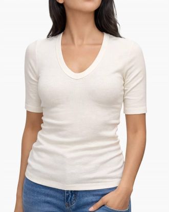 Enza Costa Textured Rib Half Sleeve Top In Vanilla