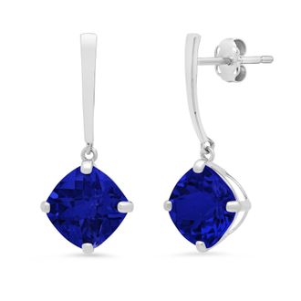 MAX + STONE 14k White Gold Solitaire Cushion-Cut Gemstone Drop Earrings (8mm)