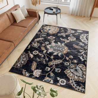 Tapiso Alfombra de polipropileno en negro, marr&oacute;n y azul 160x220 cm