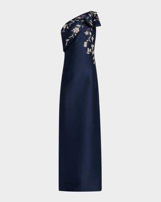 Sachin & Babi Olivia One-Shoulder Embellished Mikado Gown