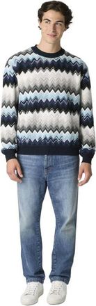 Missoni Crew Neck Sweater With Flame Zigzag Pattern in Black & Blue at Nordstrom, Size 48 It