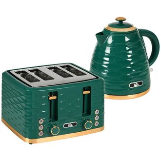 HOMCOM Kettle and Toaster Set 1.7L Rapid Boil Kettle & 4 Slice Toaster Green | TJ Hughes