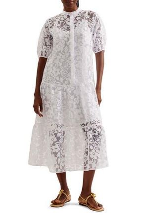 Ted Baker Claarey Floral Motif Midi Dress in White at Nordstrom Rack, Size 4