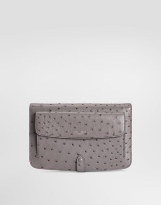 Dolce & Gabbana Ostrich Leather Clutch - Man Briefcase And Clutches Gray Onesize
