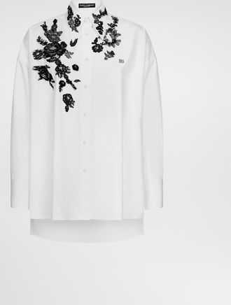 Dolce & Gabbana Oversize Cotton Shirt With Lace Appliqu&eacute;s - Woman Shirts And Tops White 40