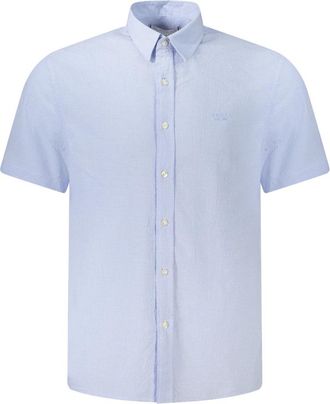 Guess Geruit Shirt met Korte Mouwen - Heren - Korte mouwen Overhemden - Blauw - M - Katoen - Overhemden