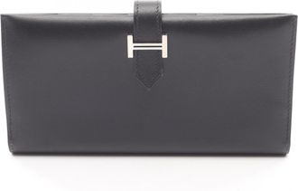 Herm&egrave;s Black Box Calf Leather Long Wallet (Bi-Fold) (Pre-Owned)