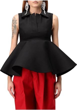 Jacquemus Tops, Dames, Zwart, M, Katoen, Cropped Peplum Top
