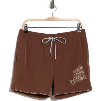 Vintage Summer Swimwear Embroidered Shortie Volley Swim Trunks in Coffee at Nordstrom Rack, Size Xx-Large