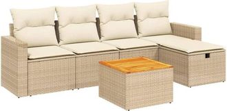 vidaXL Vidaxl - Juego De Sof&aacute;s Jard&iacute;n Con Cojines 6 Pzas Rat&aacute;n Sint&eacute;tico Beige