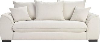 Miliboo Sof&aacute; Cama Convertible De 3 Plazas En Tela Efecto Terciopelo Beige Con Colch&oacute;n De 12 Cm Armand