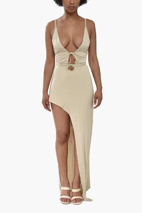 Off-white Stretch-Viscose Slip Dress with Lace-up Design Off-White