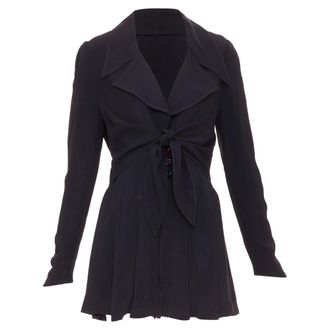 Karl Lagerfeld tie front pleated hem wool crepe coat