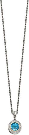 Diamond2Deal Sterling Silver with 14K Accent Round Swiss Blue Topaz and Diamond Pendant Necklace