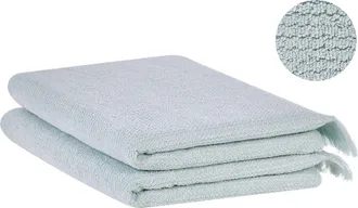 Beliani Conjunto De 2 Toallas De Algod&oacute;n Verde Menta Rizo Textura Borlas Ba&ntilde;o Atiu