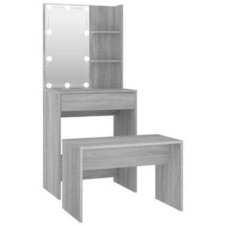 vidaXL Juego De Tocador Con Led Madera Contrachapada Gris Sonoma Vidaxl