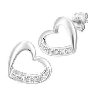 Diamant L'éternel Womens 9ct White Gold Diamond Set Heart Earrings - One Size