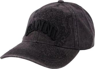 Ganni Geborduurde Baseball Cap met Logo - Dames - Petten - Grijs - ONE Size - Katoen - Accessoires