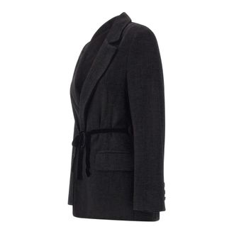 Kaos Blazer zonder knopen met ceintuur - Dames - Blazers - Zwart - M - Leer - Jassen