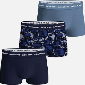 Björn Borg Mens 3-Pack Blue Tulips Print Boxer Trunks, Blue/Navy - Size: 33/32/32