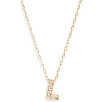 Nordstrom Pav&eacute; Cubic Zirconia Initial Necklace in L- Clear- Gold at Nordstrom