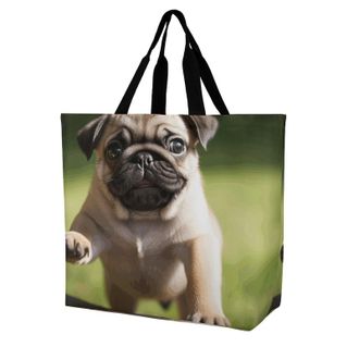 Generic Pug Puppies Shopping Bag Eco Friendly Handbag Foldable Shopping Bags For Yoga Ladies Casual