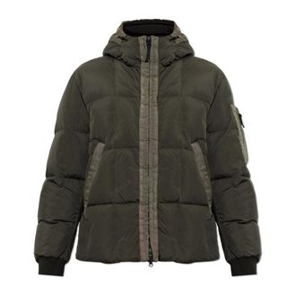 Stone Island Jassen, Heren, Grijs, S, Leer, Donsjack met capuchon